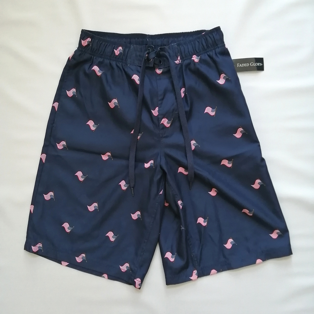 USA Flag Navy Swim Trunks Small NWT